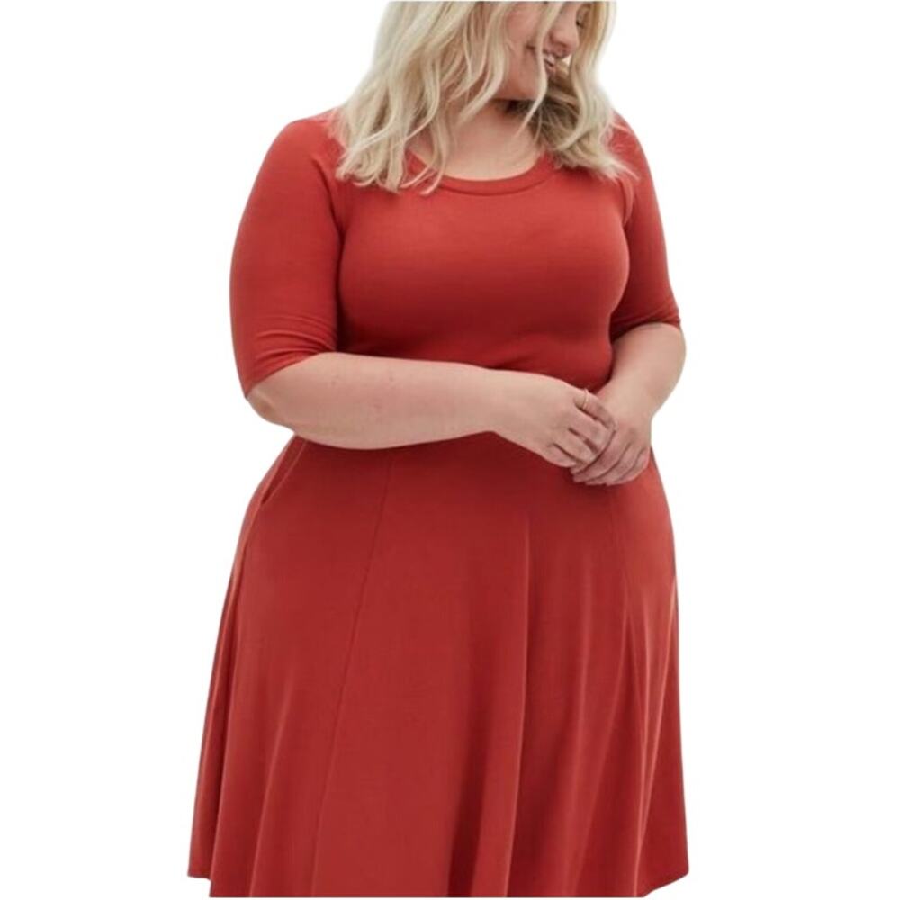 Torrid NWT Midi Super Soft Rib Hanky Hem Skater Dress Rust Orange Size 4X (26)